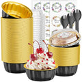 100 Pack 8 OZ Disposable Ramekins with Lids and Spoons Aluminum Foil Cups