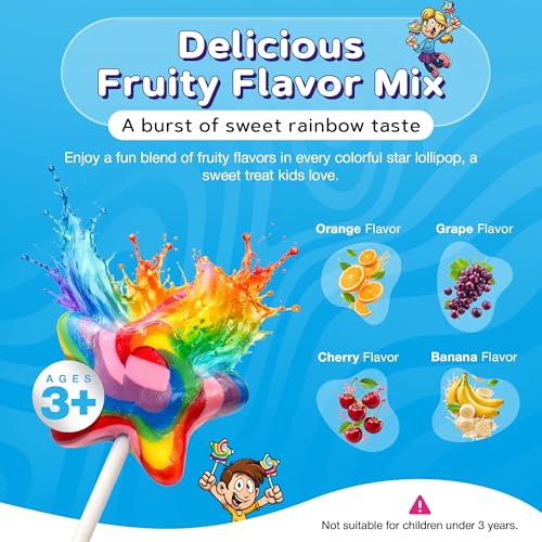 18 Pcs Individually Wrapped Rainbow Star Lollipops Swirl for Kids Goody Bag - style: Star