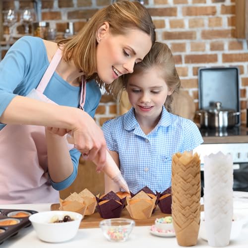 Ruisita 150 Pcs Mini Cupcake Liners Muffin Liners Baking Cups - color: Brown, Natural, White