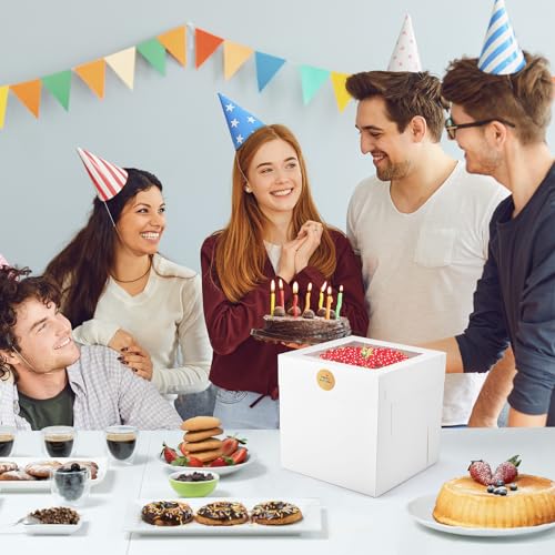 12Pcs Cake Boxes, 10x10x10 Inches Tall Cake Boxes with Window, White - color: White, size: 10x10x10inch