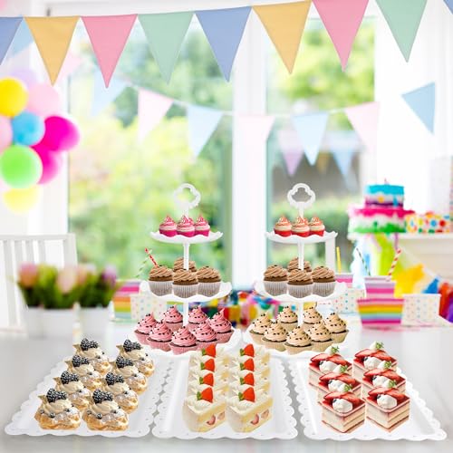 6 Pcs Cupcake Stand White Dessert Table Display Set 2 Pcs 3 Tier Plastic Cake Stand Holder 4 Pcs Dessert Serving Tray Cookie Platter Rack Tower for Tea Party Wedding Baby Shower