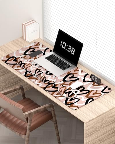 Large Mouse Pad with Wrist Rests for Keyboard & Mouse, Thick Soft Ergonomic Memory Foam Wrist Supports, Big & Long Desk Mat 35.5 x 15.7 in, for Office Gaming Computer, Brown Heart - color: Brown Heart