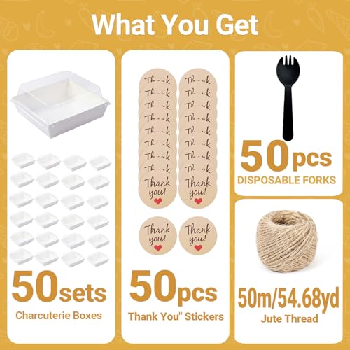 50 Sets Charcuterie Boxes with Clear Lids, 4.5" Square Sandwich - color: White