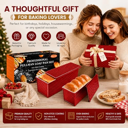 Bread Loaf Pan with Lid-2Pack, 2.2LB & 1LB - color: Red with White Interior, size: 2.2LB & 1LB