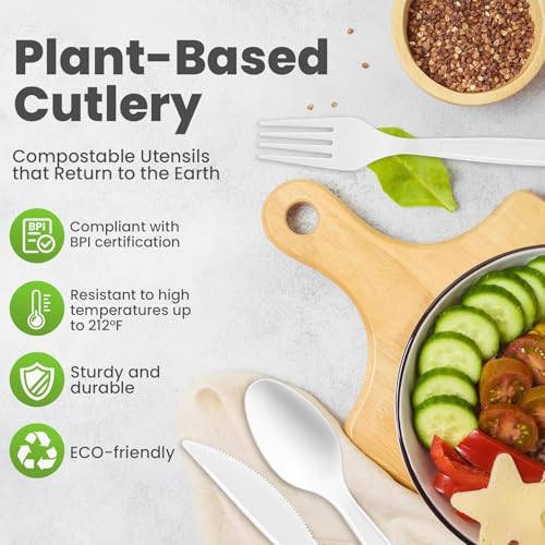 300-Count Compostable Spoons - Eco-friendly, Heavy Duty BPI Certified, Plastic-Free Disposable Spoons for BBQ, Camping, Events - Plant-Based No Plastic Spoon Set - size: 300 Spoons