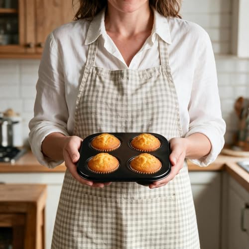 2 Pack 4-Cup 6/12/24/48 Cups Round Muffin Pan, Heavy-Duty Carbon Steel Nonstick Cupcake Baking Pan, 2.56” Standard Size Cups, Compact 7.28” Square Design, Oven & Dishwasher Safe - color: 4 Cups 2 Pack