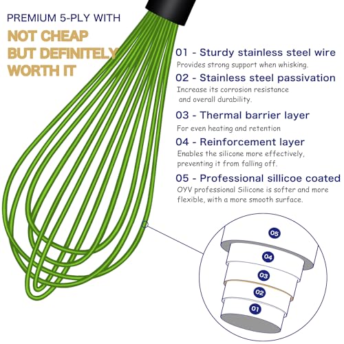 OYV Green Silicone Whisk Set of 3, 8/10/12 Inch, Dishwasher Safe - color: Premium(Green Pack)