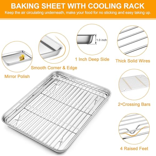 Homikit 18x13 Inch Stainless Steel Baking Half Sheet with Wire Cooling Rack - size: 17.6x13x1