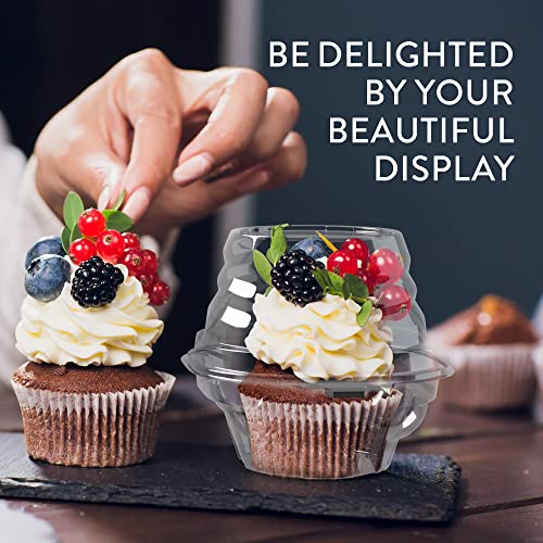 Individual Cupcake Containers (200 Pack) | Clear Plastic Disposable Cupcake Boxes/Holders | Single Cupcake Holder with Dome Lid Bulk | BPA-Free Plastic Cupcake Muffin Container Carrier Boxes to Go - size: 200