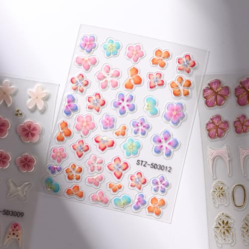 Stickers para Uñas Nail Stickers Self-Adhesive Sticker Gold Pink 3D Flower Embossed Calcomanías para Uñas Colorful Floral Art Design Accessories Hight Quality 3 Sheets - color: 3d Flower Style10