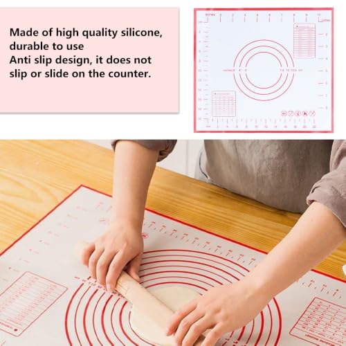 Silicone Dough Kneading Mat, Non Stick Pastry Rolling Mat with Measurement Grid for Home Kitchen Use, 11.4 x 10.2 in(Red) - color: Red