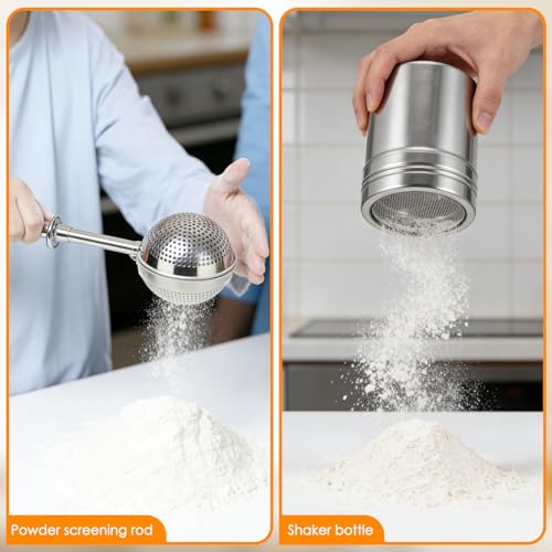 Flour Sifter, 3 in 1 Stainless Steel Sifter for Baking, 3 Cup Duster