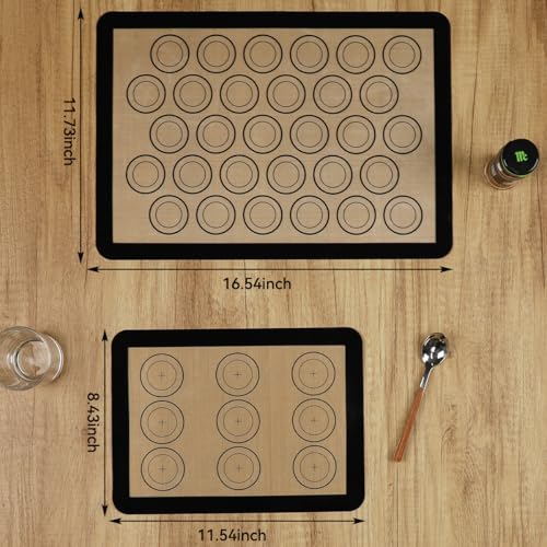 Silicone Baking Mat Macaron - Set of 3 (2 Half Sheet Liners and 1 Quarter Sheet), Non Stick Silicon Cookie Oven Liner For Macaroons, Bake Pans, Pizza, Toaster, Cake and Bread Making (Black) - color: Black