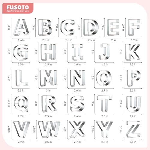 FUSOTO 26PCS Alphabet Letters Cookie Cutters Set, Letters A-Z, 3 Inches - style: 26PCS-Letter （3 inches）