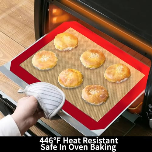 Small Silicone Baking Mats, Set of 4,11-4/5x8-1/4 Inch Quarter Sheet Size, Non Stick, BPA Free, 1/4 Baking Sheet Pan Liner for Cookies, Macaron, Bread, Pastry, Toaster (Red) - color: Red