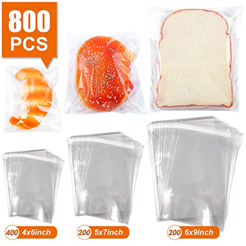 800 PCS Clear Re-sealable Cello/Cellophane Bags 3 Sizes with 4×6, 5×7, 6×9 Inch Good for Bakery, Snacks, Candle, Soap, Cookie, Jewelry, Cards - size: 800 Count (4"x6", 5"x7", 6"x9")