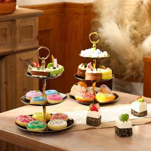 Teenyyou 8 Pack 3 Tier Plastic Cupcake Stand Bulk, Black, Round - color: Black, style: Round