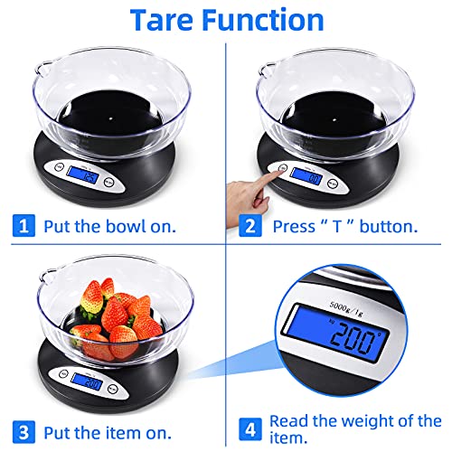 THINKSCALE 11lb Kitchen Scale with Bowl, 1g/0.1oz Backlit LCD for Baking