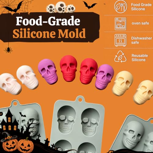 3-Pack Halloween Silicone Molds, Skull Chocolate Candy Molds for Baking - color: Gray