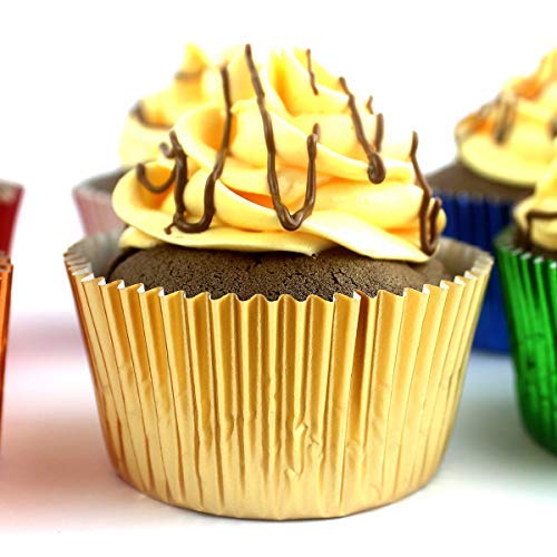 200 Pcs Standard Foil Cupcake Liners Paper Baking Muffin Cups - color: Gold
