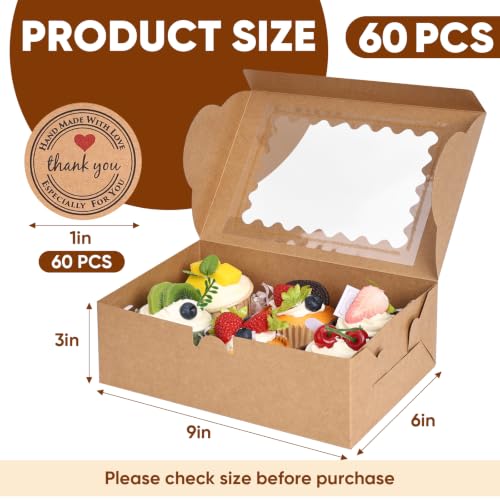 NEOACT 60pcs Cookie Boxes with Window for Gift Giving, 9x6x3in Bakery Boxes