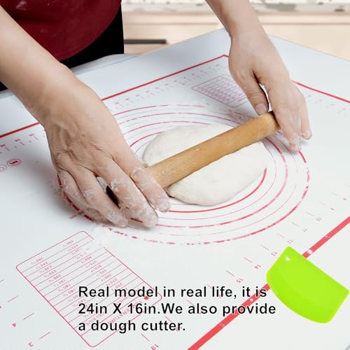 Large 24" x 16" Silicone Baking Mat | Non-Slip Pastry & Dough Mat with Dough scraper | Ideal for Rolling Out Pie Crusts, Fondant, and More | Oven-Safe Silicone Liner (24''L X 16''W) - size: 24"L x 16"W
