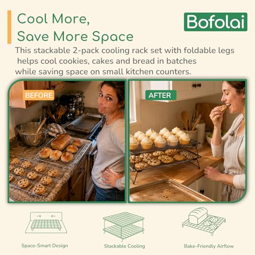 Cooling Racks for Baking, 2-Pack Stackable 17 x 11 in, Black - size: Set of 2 - 16.8x11x3 inch