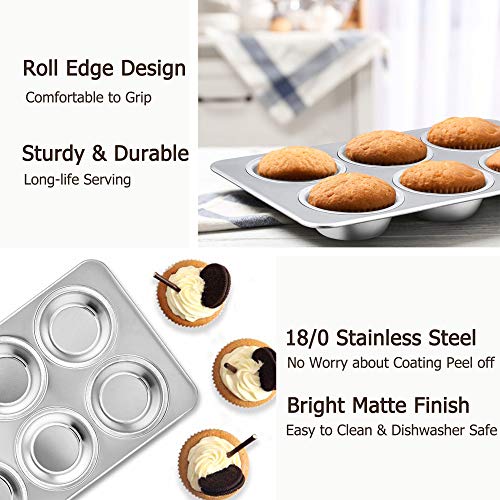 TeamFar 2 Packs Muffin Pan, Stainless Steel Muffin Cupcake Pan Tin Tray