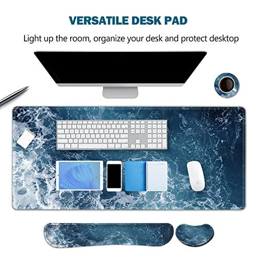 ARTSO Gaming Mouse Pad Extended, Keyboard Wrist Rest Pad & Wrist Support Abstract Mousepad Set, Non-Slip Base, Memory Foam Desk Mat, Ocean Waves - color: Ocean Waves