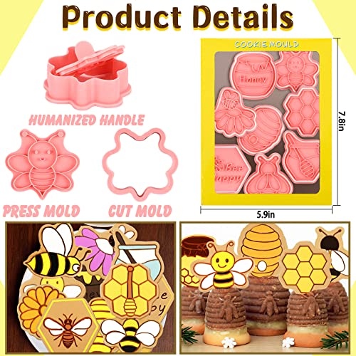 Hoolerry 16 Pcs Bee Cookie Cutters with Plunger Stamps Set