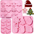 3PCS Christmas Silicone Cookie Molds, Xmas Chocolate Molds Holiday Gummy Candy Butter Mold Wax Melt Mold Christmas Tree Gingerbread Snowman Snowflakes Socks Bells Santa Hat Baking Mold (Xmas-Pink-B) - color: Xmas-Pink-B