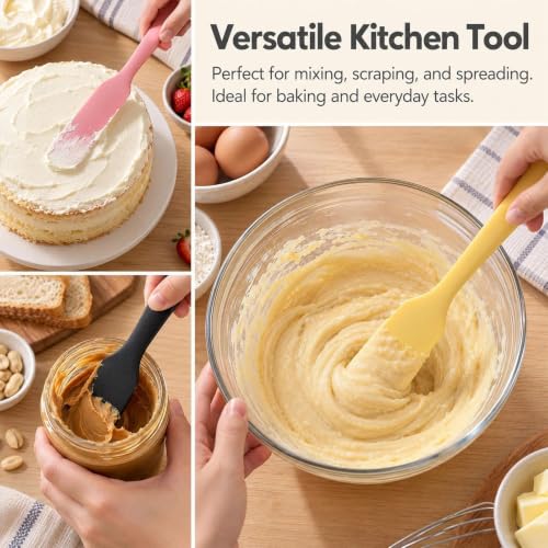 4Pcs Silicone Jar Spatula Set Long Handle Heat Resistant Kitchen Spatulas - color: 4 Color - Black Pink Yellow Green