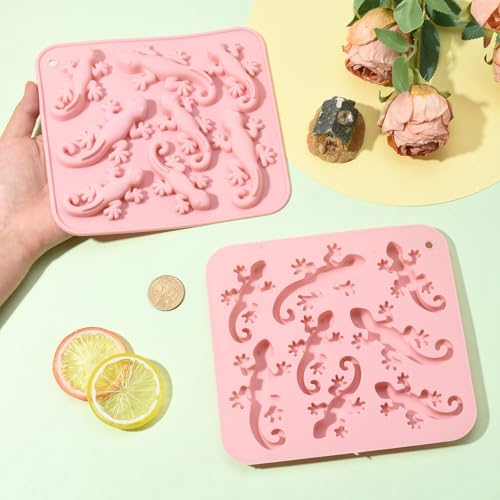 Airssory 2 Pcs Gecko Silicone Molds 17.5x15.7x1.4cm Candy Making Fondant Soap Resin Craft Animal House Lizard Mold for Home Bakers Crafters - color: Gecko Silicone Molds