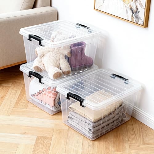 Citylife 22 Qt Plastic Storage Bins with Latching Lids 4 Packs - color: Clear White, size: 22 QT-4 Packs