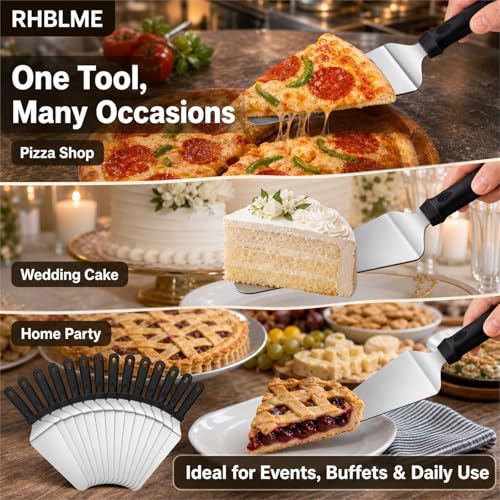 RHBLME 25 Pack Pizza Spatula, Pie Server Pie Cutter Cake Cutter, Stainless Steel Cake Serving Spatula Non Slip Easy to Grip Baking Triangular Spade Plastic Handle Shovel