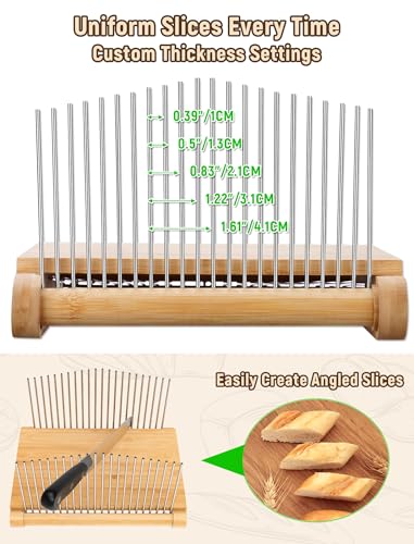 NiHome Bread Slicer for Homemade Bread, Bamboo, Adjustable Thickness