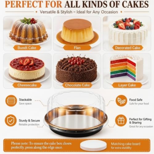 5 Set Disposable Cake Containers with Lids, Gold, for 9 Inch Cake - color: Gold, size: 4inx9in