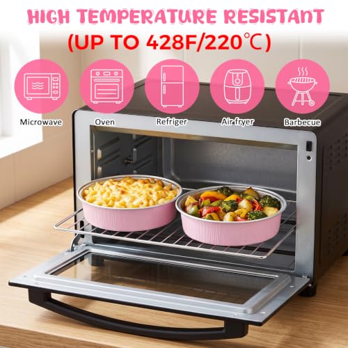 Yinder 120 Pcs 8 oz Disposable Creme Brulee Ramekins with Lids, 4 Inch Mini Pie Tins Aluminum Foil Pie Tart Cake Baking Pans Individual Round Containers Oven Safe (Light Pink) - color: Light Pink
