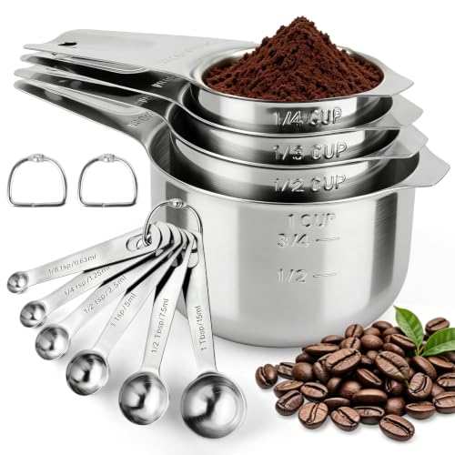 Stainless Steel Measuring Cups and Spoons Set of 10, Nesting Measuring Cup Set - 4 Cups 6 Spoons, Stackable Measure Cup Spoon Set for Dry & Liquid,Dishwasher Safe Kitchen Tools Cooking Baking Supplies