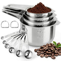 Stainless Steel Measuring Cups and Spoons Set of 10, Nesting Measuring Cup Set - 4 Cups 6 Spoons, Stackable Measure Cup Spoon Set for Dry & Liquid,Dishwasher Safe Kitchen Tools Cooking Baking Supplies