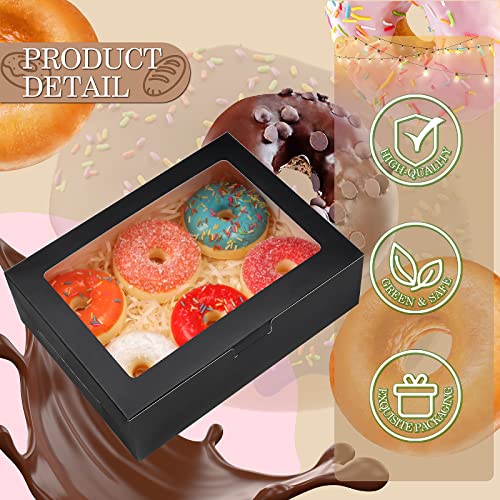 KPOSIYA 65 PCS 8x6x2.5 Inch Cookie Boxes with Window Black Bakery Boxes Pastry Boxes for Gift Giving, Treat, Dessert, Cupcakes, Chocolate, Strawberries, Donuts, Muffins (5 Style Windows) - color: Black(pack of 65)