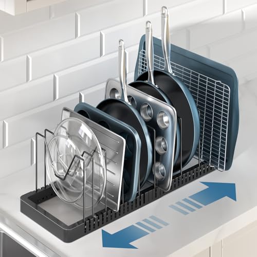 PanPanPal Pots and Pans Organizer under Cabinet, Expandable Pot Lid Organizer Holder with 10 Adjustable Compartment, Pan Organizers inside Cabinet for Lids, Bakeware, Kitchen Storage Pot Rack, Black - size: 10 Dividers