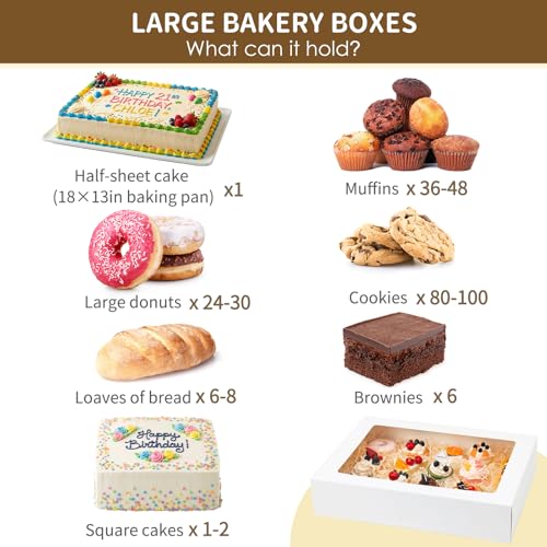 Moretoes 10pcs 19x14x4in Large Half Sheet Cake Boxes with Window,Auto-Popup - size: 19*14*4In