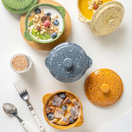 10 oz Ceramic Mini Cocotte Set of 4 for Oven (Gray) - color: Gray