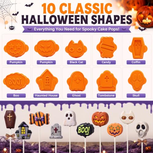 10 Pcs Halloween Cake Pop Molds Set with 100 Sticks - style: Halloween Style