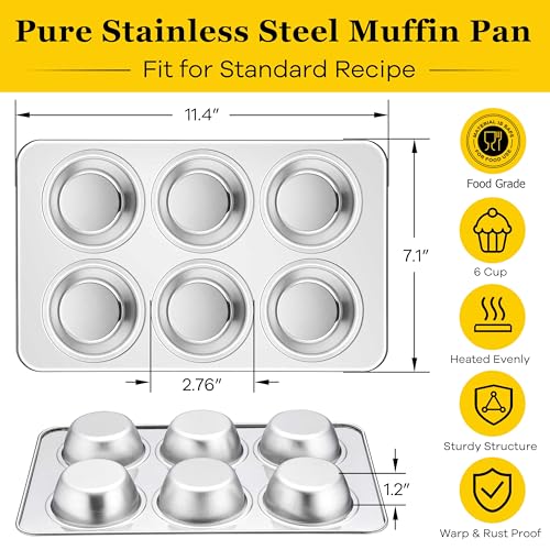 Homikit Stainless Steel Muffin Pans 6 Cups, 2 Pack Cupcake Pan Set Nonstick - size: 6 Cup