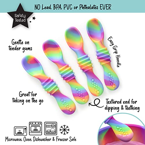 PrimaStella Silicone Chew Spoon Set for Babies and Toddlers | Safety Tested | BPA Free | Baby Spoon 6 Pack (Neon Rainbow) - color: Neon Rainbow