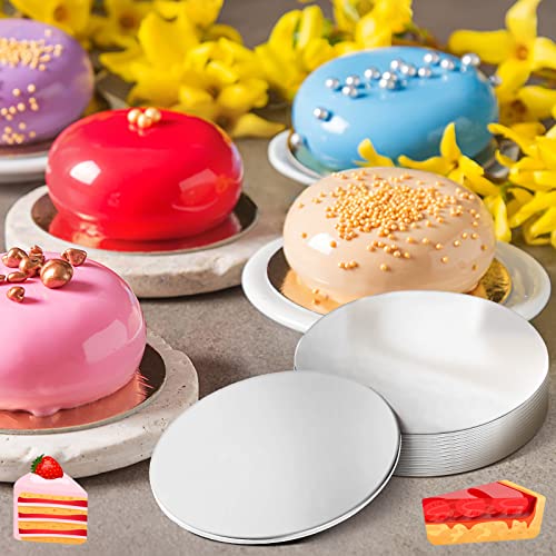 Sawysine 50 Pcs 4 Inch Cake Boards Round Mini Cake Circle Disposable Silver