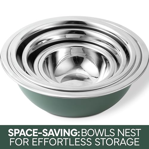 COOK WITH COLOR Stainless Steel Mixing Bowls Set - Nesting Bowls, 6 Pieces, Green - color: Green