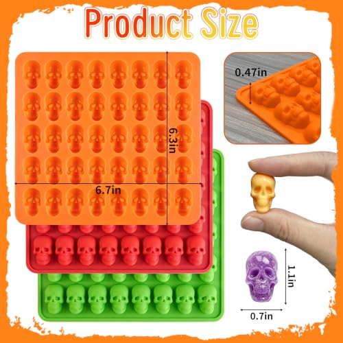 120 Cavity Mini Skull Silicone Molds, Halloween Skull Gummy Candy Mold - color: Skull Candy Mold, Green+Orange+Red